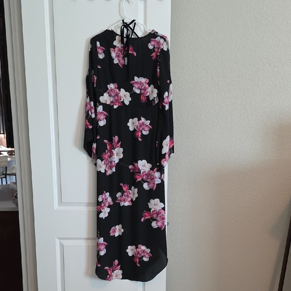 VENUS Black and Pink Floral High Low Dress - Picture 3 of 7